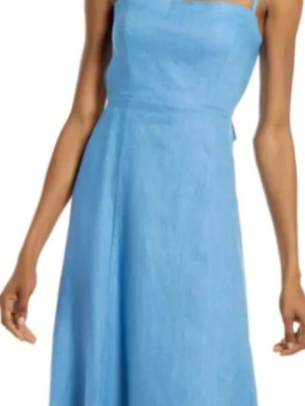 ✨ Reformation "Starfruit" Parisian Blue Linen Open Back Midi Dress Size 10 ✨